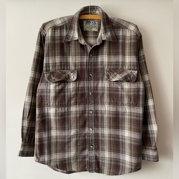 Vintage 90s Plaid Brown Essential Flannel - Picture 1 of 6